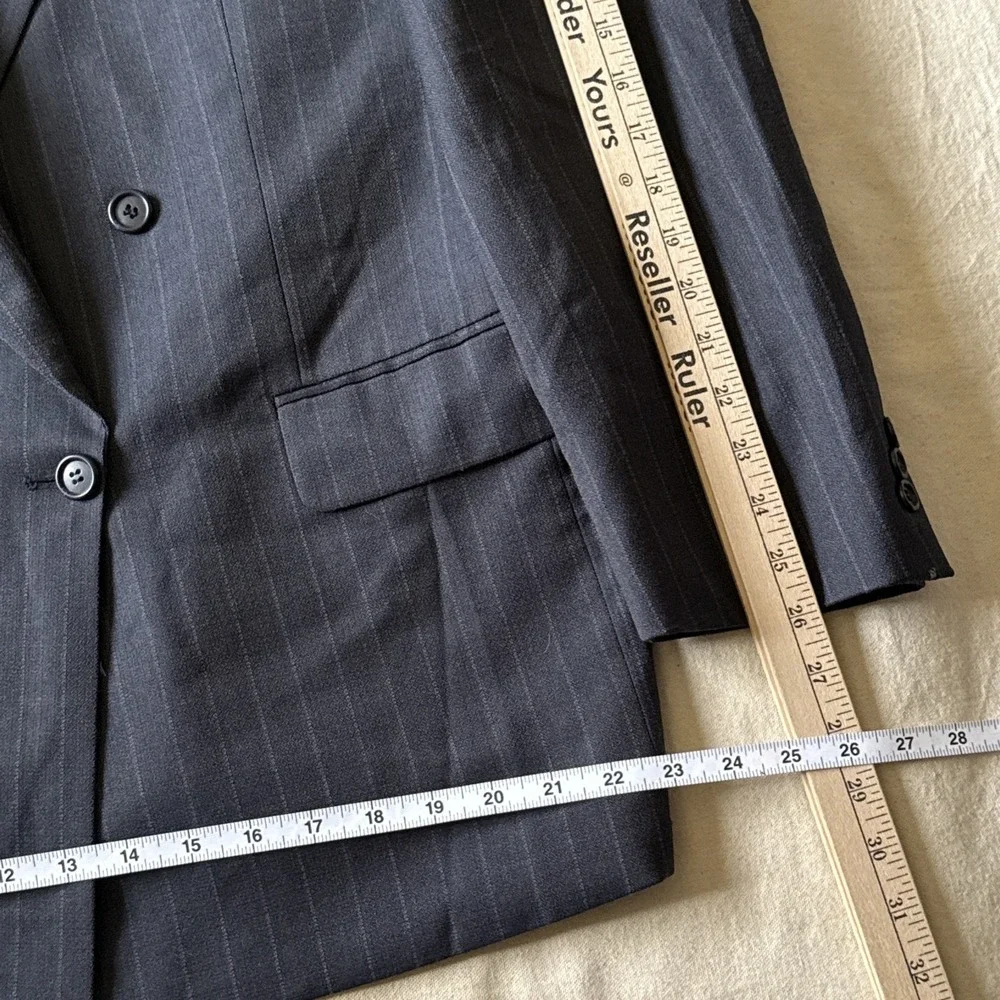 Pierre Balmain Double Breasted Blazer Jacket 48 Peak Lapel Gray Striped